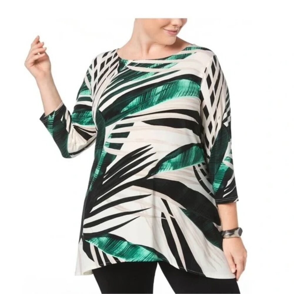 Alfani Petite Palm Print 3/4 Sleeves Size PL